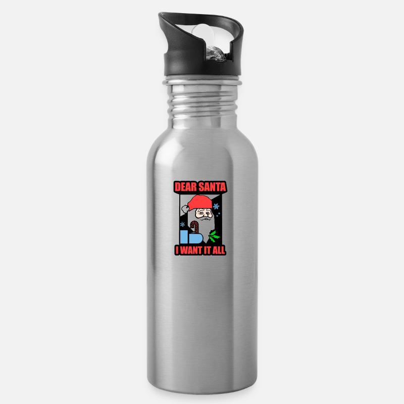 Wunschzettel - Trinkflasche mit integriertem Trinkhalm - Lightsilver