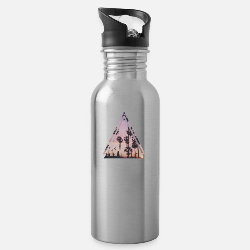 Palmen - Trinkflasche mit integriertem Trinkhalm - Lightsilver