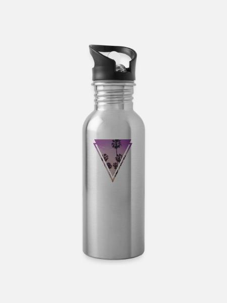 Palmen - Trinkflasche mit integriertem Trinkhalm - Lightsilver