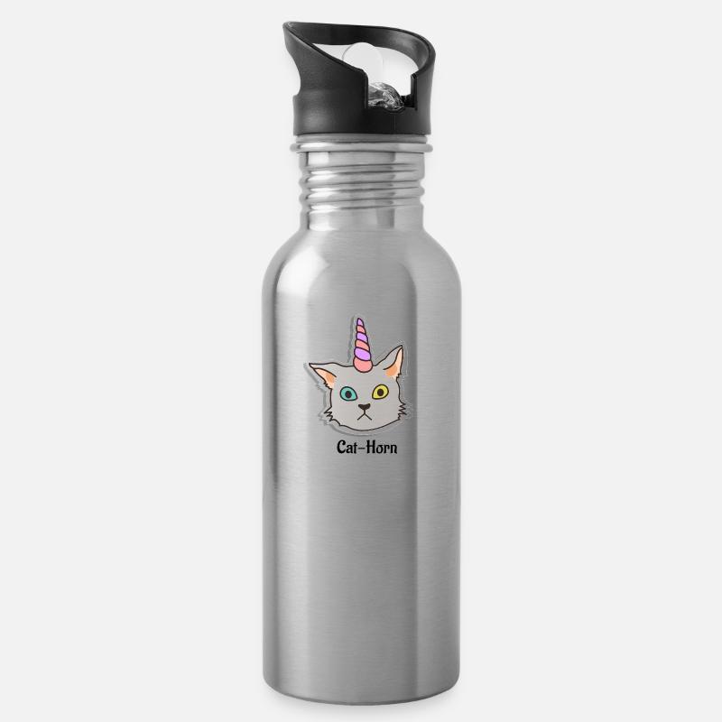 Cat Horn - Trinkflasche mit integriertem Trinkhalm - Lightsilver
