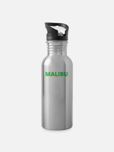 Malibu Geschenkidee - Trinkflasche mit integriertem Trinkhalm - Lightsilver