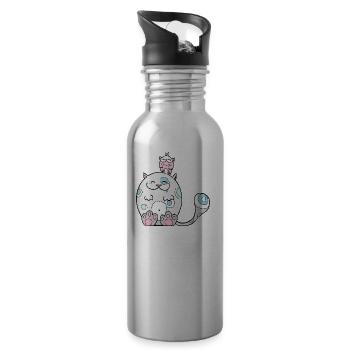 Best Friends, Cat, Owl, Gift - Water bottle with straw - silver - Right