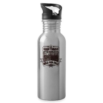 Nature River Forest Wild Wilderness Outdoor Gift - Water bottle with straw - silver - Right