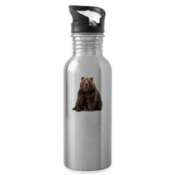 Geometric brown bear - Water bottle with straw - silver - Right