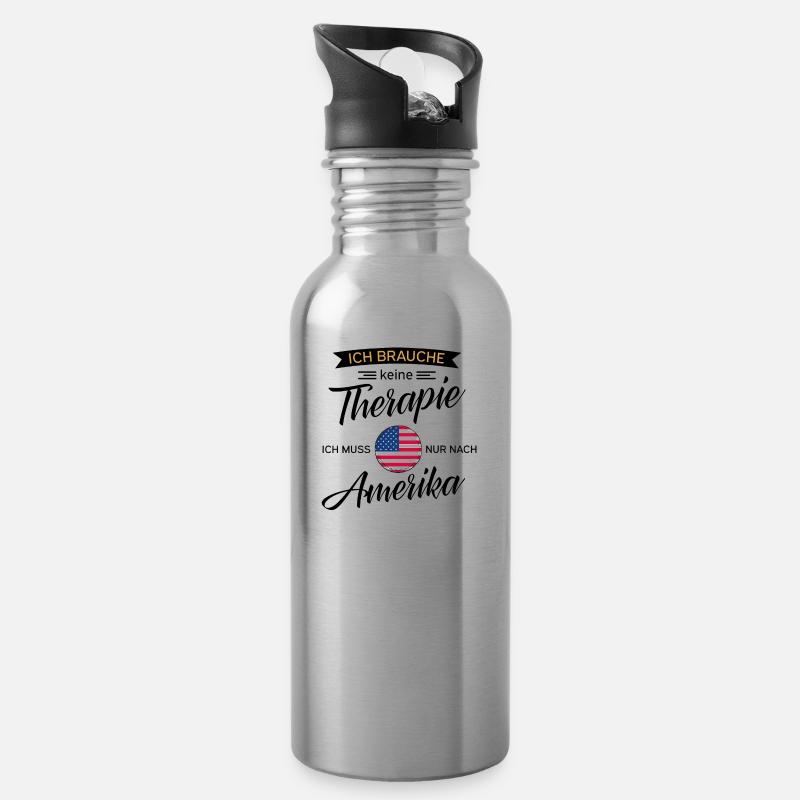 Amerika - Trinkflasche mit integriertem Trinkhalm - Lightsilver