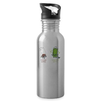 Kaffee Koffein Junkie Akku Batterie Witzig Lustig - Trinkflasche mit integriertem Trinkhalm - Lightsilver - Rechts