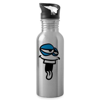 laughing face head monster funny clip art comic c - Water bottle with straw - silver - Right