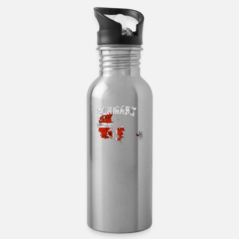 Dänemark - Trinkflasche mit integriertem Trinkhalm - Lightsilver
