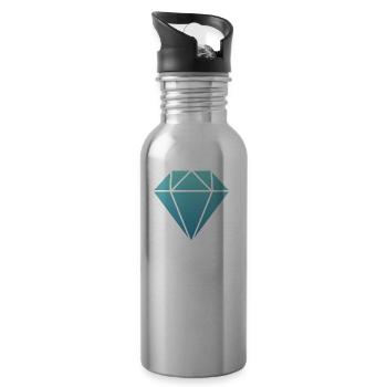 diamant diamant simple logo pierre bleue turquoise - Gourde avec paille intégrée - argent clair - Droite