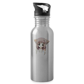 I love anime figure gift japan fan girl - Water bottle with straw - silver - Right