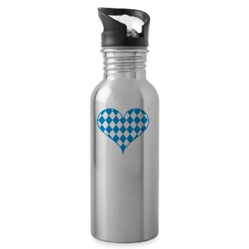 Bavarian heart rhombuses blue home love gift - Water bottle with straw - silver - Right
