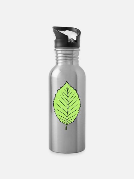 hêtre feuille arbre plante forme clip art conception forêt - Gourde avec paille intégrée - argent clair