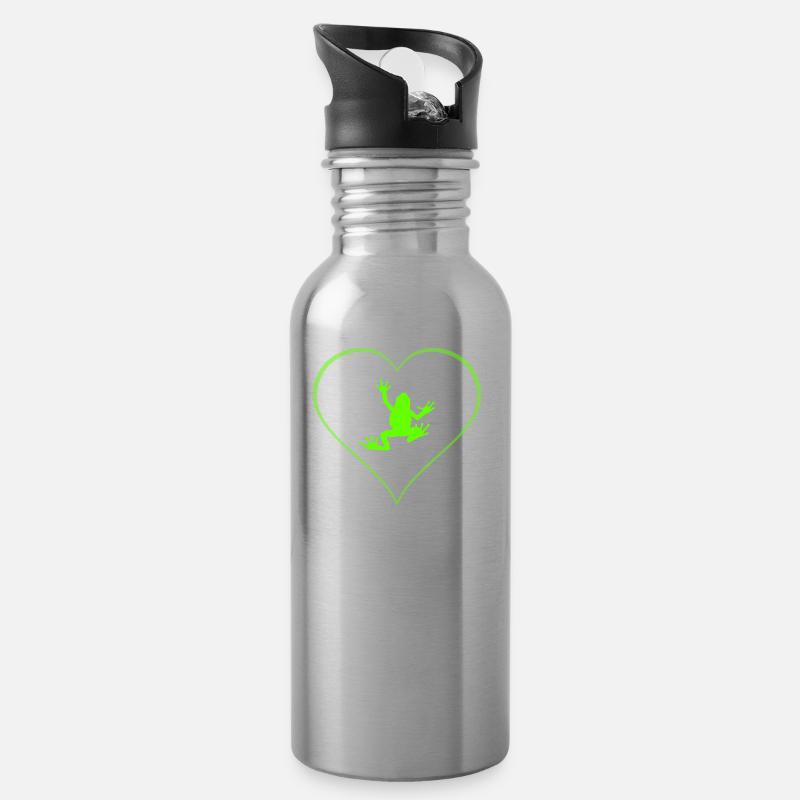 frog - Water bottle with straw - silver