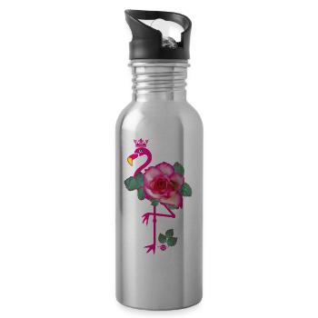 29 Pink Flamingo Krone Rose - Trinkflasche mit integriertem Trinkhalm - Lightsilver - Rechts