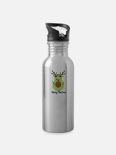 avocado rudolph geschenk weihnachten geschenkidee - Trinkflasche mit integriertem Trinkhalm - Lightsilver