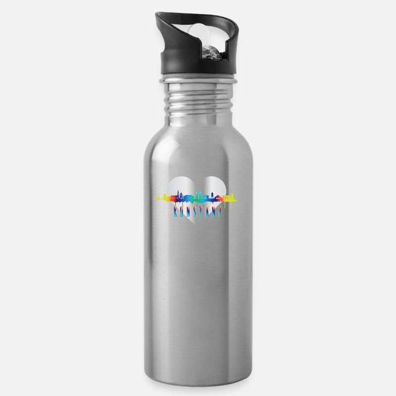 Konstanz Skyline - Trinkflasche mit integriertem Trinkhalm - Lightsilver