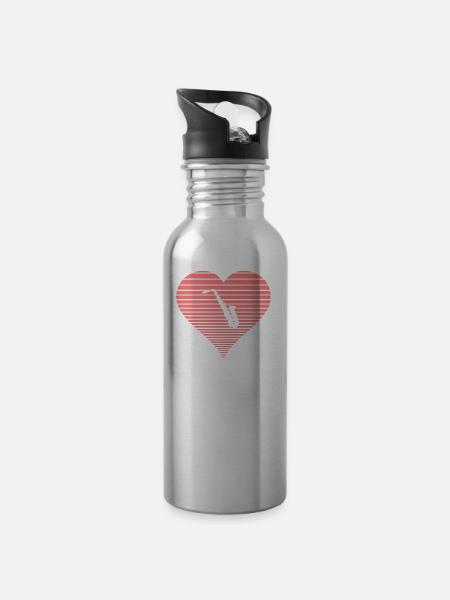 Saxofon - Trinkflasche mit integriertem Trinkhalm - Lightsilver