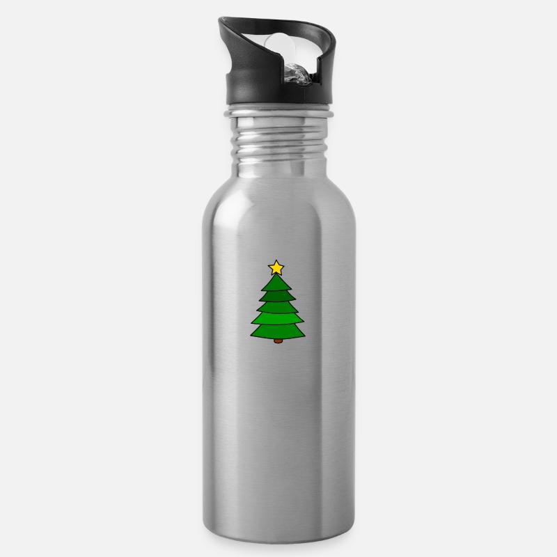 Tannenbaum mit Stern in Farbe - Trinkflasche mit integriertem Trinkhalm - Lightsilver