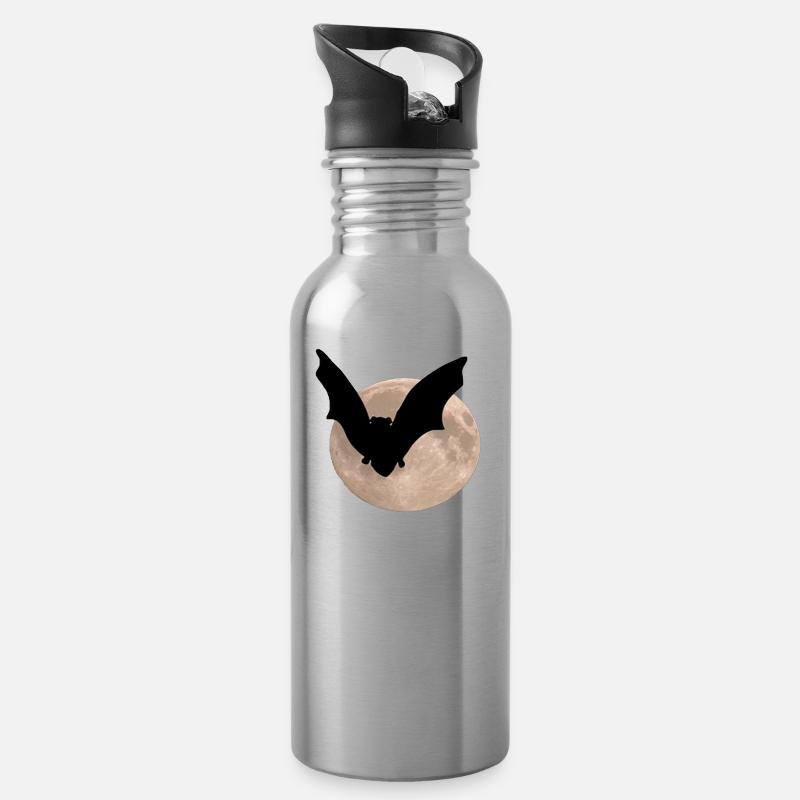 Feldermaus vor Mond - Trinkflasche mit integriertem Trinkhalm - Lightsilver