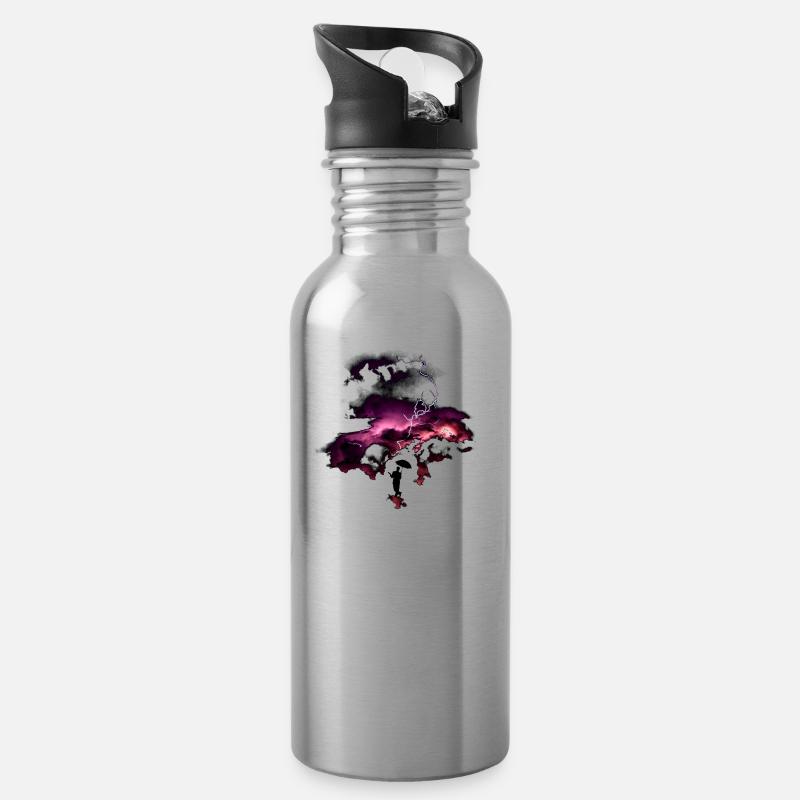 Blitz Gewitter - Trinkflasche mit integriertem Trinkhalm - Lightsilver