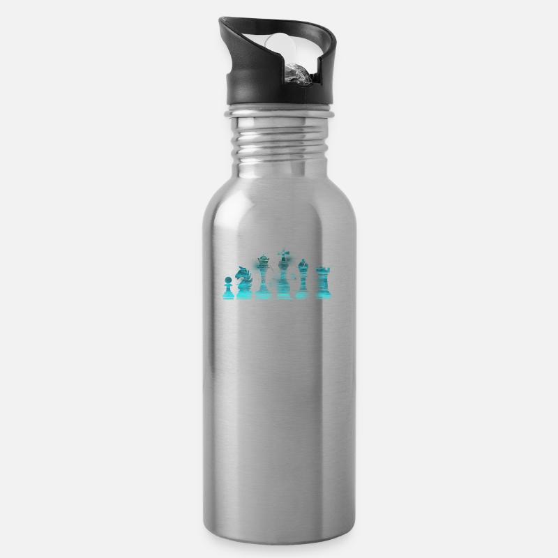Schach Spiel Schachmatt Geschenk · Schachfiguren - Trinkflasche mit integriertem Trinkhalm - Lightsilver
