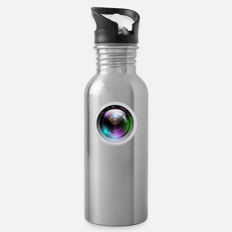 Photo Iris Lens Photo Blende Objectif - Gourde avec paille intégrée - argent clair