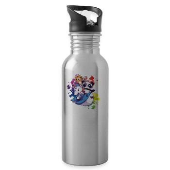 Animaux doux - panda, chat, licorne, requin - Gourde avec paille intégrée - argent clair - Droite