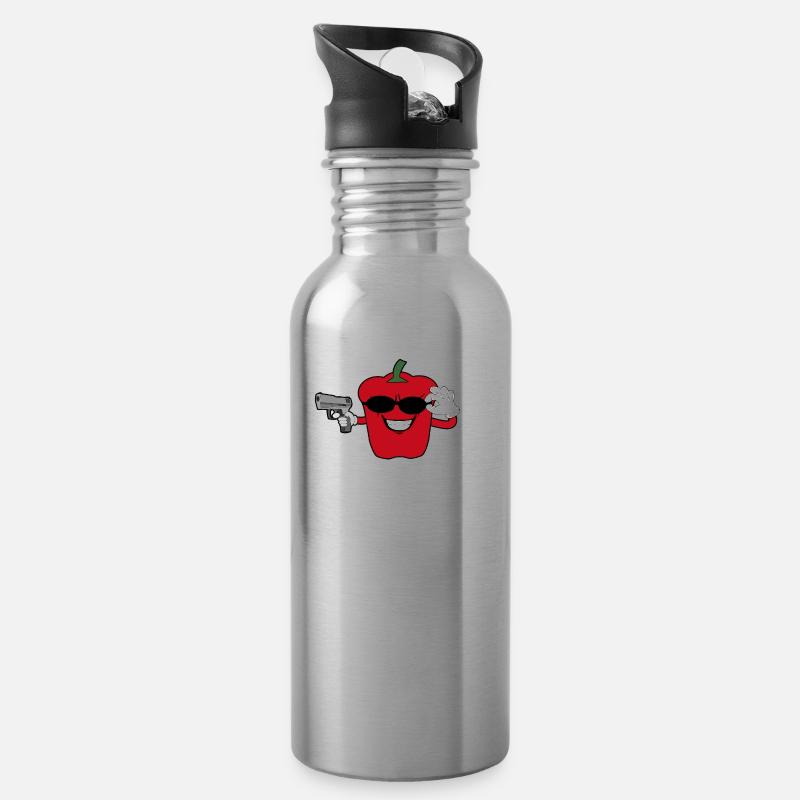 Coole Paprika mit einer Waffe und Sonnenbrille Ges - Trinkflasche mit integriertem Trinkhalm - Lightsilver