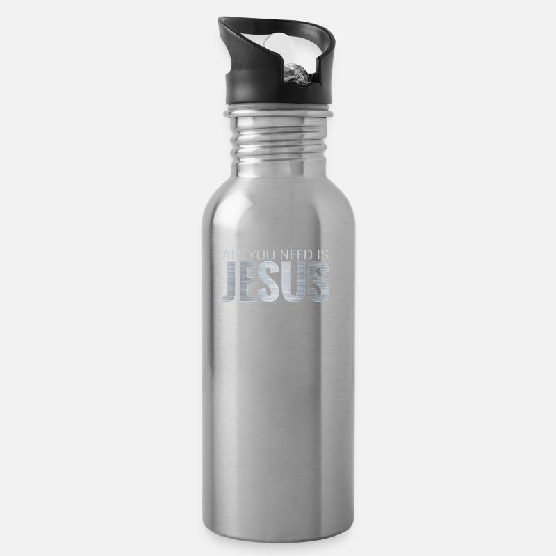 Alles was du brauchst Christlich - Trinkflasche mit integriertem Trinkhalm - Lightsilver