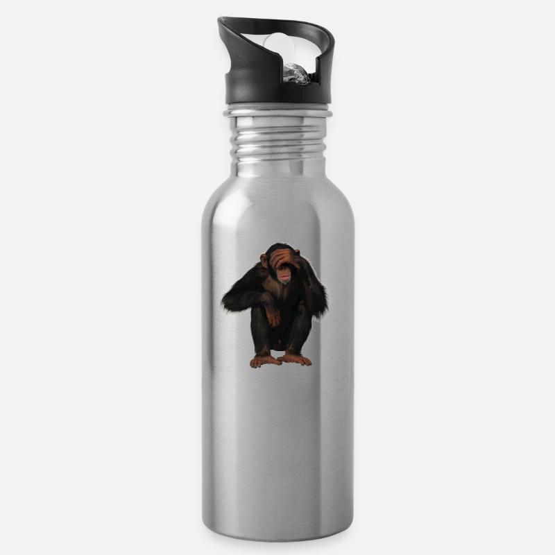 monkey - Water bottle with straw - silver