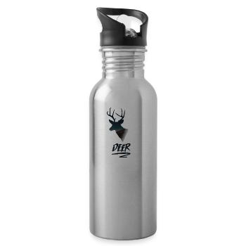Hirsch Silhouette Berg Outdoor Stern Geschenk - Trinkflasche mit integriertem Trinkhalm - Lightsilver - Rechts