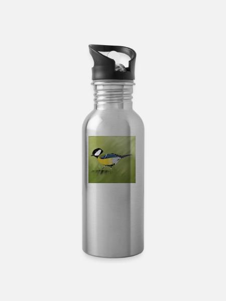 Kohlmeise - Trinkflasche mit integriertem Trinkhalm - Lightsilver