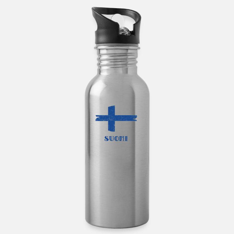 Finnland, Suomi - Trinkflasche mit integriertem Trinkhalm - Lightsilver