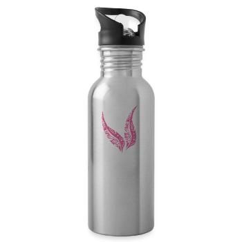 Maori Feder Federn Pink - Geschenkidee - Trinkflasche mit integriertem Trinkhalm - Lightsilver - Rechts
