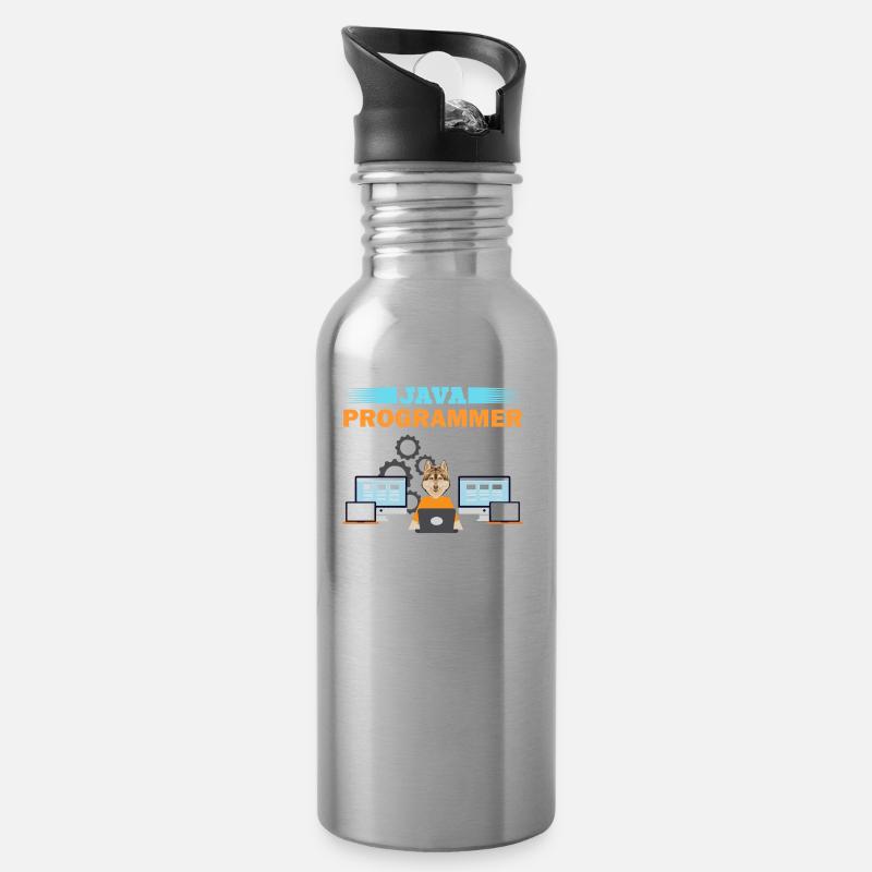 Java Programmer - Trinkflasche mit integriertem Trinkhalm - Lightsilver