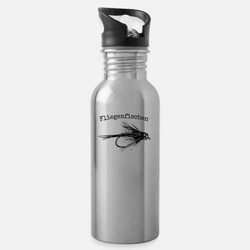 Fliegenfischen - Trinkflasche mit integriertem Trinkhalm - Lightsilver