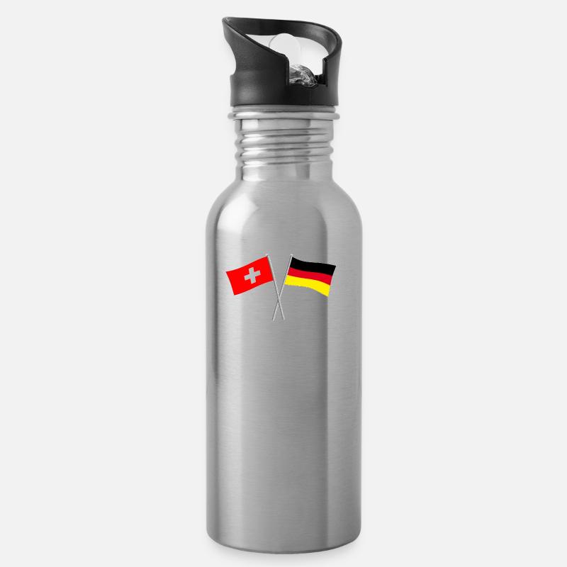 Deutschland Schweiz - Trinkflasche mit integriertem Trinkhalm - Lightsilver