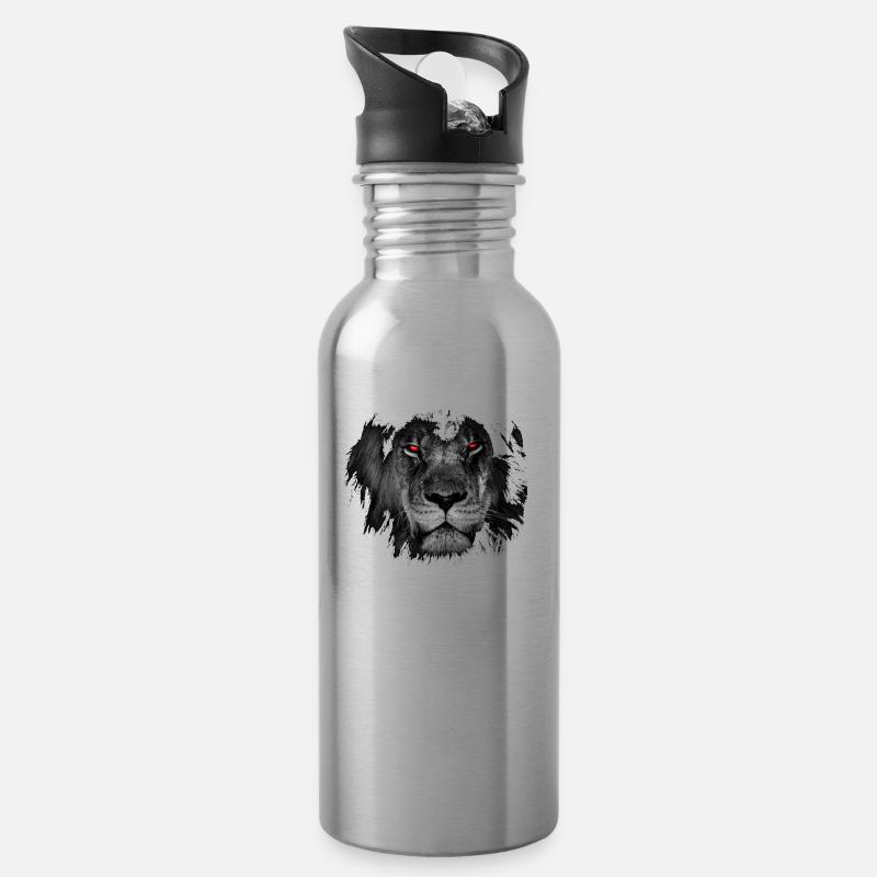 Löwe in schwarz weiß mit leuchtend roten Augen. - Trinkflasche mit integriertem Trinkhalm - Lightsilver