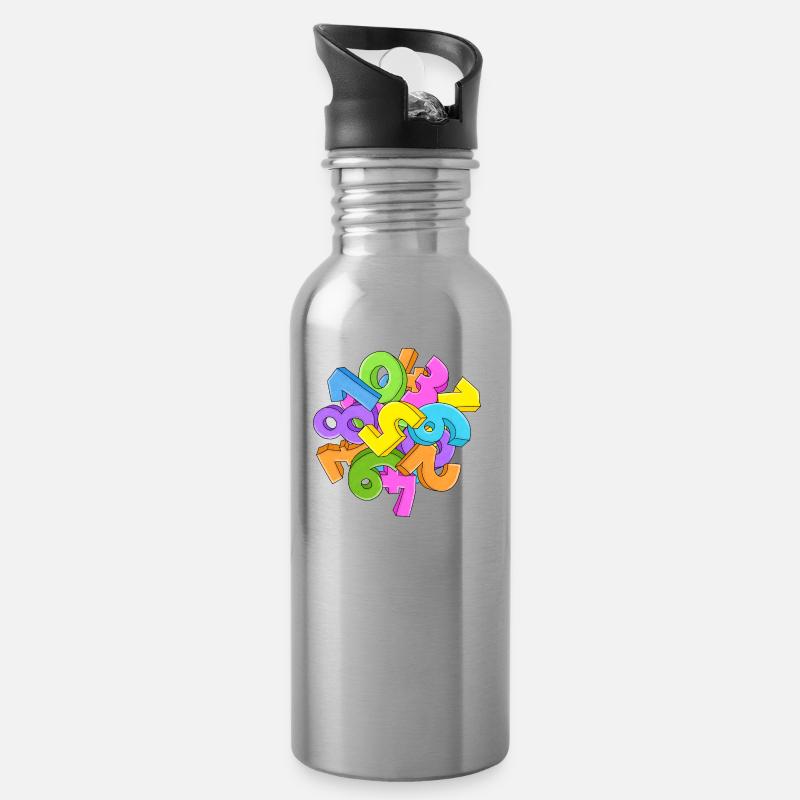 numbers - Water bottle with straw - silver