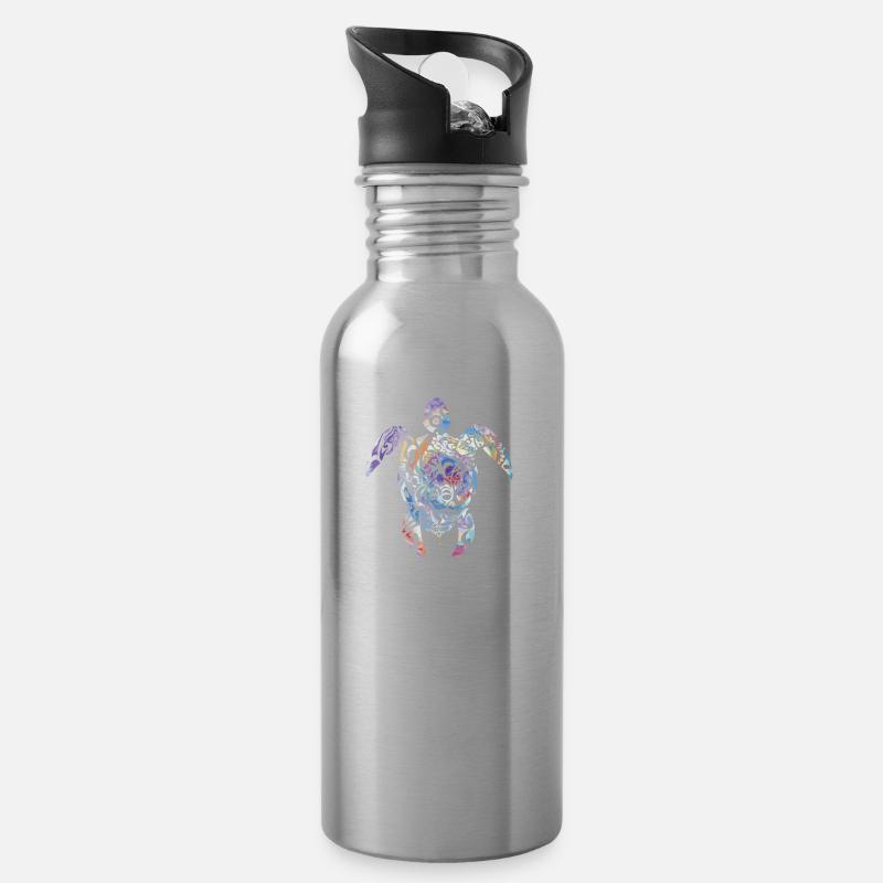 Bunte Schildkröte Maori Tattoo Meerestier Geschenk - Trinkflasche mit integriertem Trinkhalm - Lightsilver