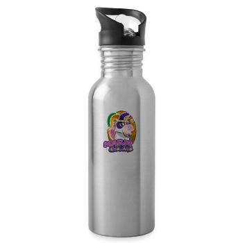 Mardi Gras Sweet Unicorn With Cute Mask - Water bottle with straw - silver - Right