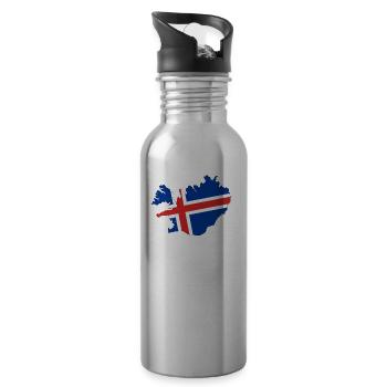 Iceland Flag Map - Water bottle with straw - silver - Right