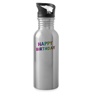Happy Birthday - Trinkflasche mit integriertem Trinkhalm - Lightsilver - Rechts