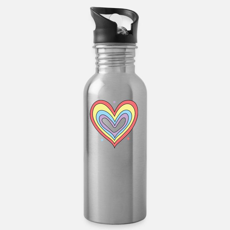 RAINBOW HEART - Gourde avec paille intégrée - argent clair