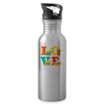 Liebe geht durch den Magen Essen Fast Food Burger - Trinkflasche mit integriertem Trinkhalm - Lightsilver - Rechts