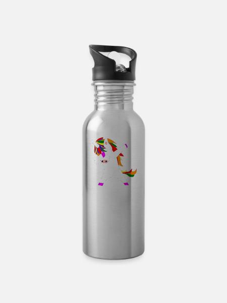 tamponner licorne licorne aux couleurs de l'arc-en-ciel lgbt - Gourde avec paille intégrée - argent clair