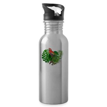 Papagei im Dschungel - Trinkflasche mit integriertem Trinkhalm - Lightsilver - Rechts
