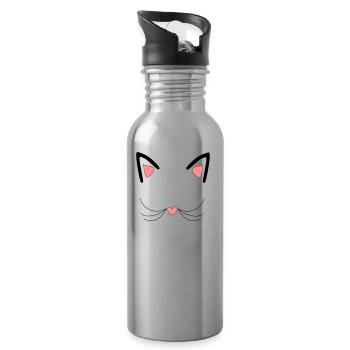 Cat, cat ears - Water bottle with straw - silver - Right