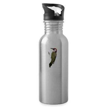 jz.birds Green Woodpecker Bird Design Illustration - Water bottle with straw - silver - Right