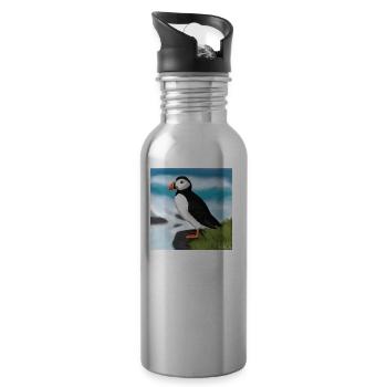 Illustration de conception d'oiseau macareux moine peint - Gourde avec paille intégrée - argent clair - Droite